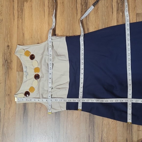 BODEN Navy Cream Sheath Long Length Midi Dress with Large Beaded Neckline (Tall) - Picture 12 of 14